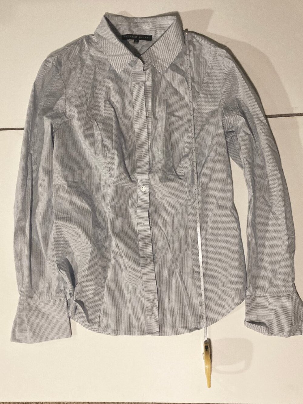 Antonio Melani Blue White Striped Button Down Dress Shirt Medium